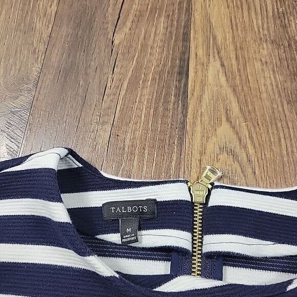 Talbots Sweater Womens Medium Striped 3/4 Sleeve Back Zip Casual Ribbed - Picture 2 of 8